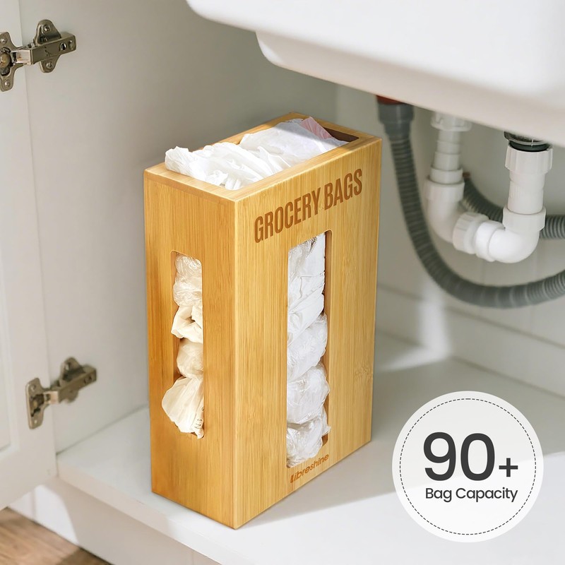 Libreshine Extra Large Bamboo Grocery Bag Holder & Plastic Bag