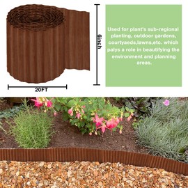 Landscape Edging Border 6inch x 20ft- Corrugated Metal Garden Edging - Lawn Edging Borders - Galvanized Edging Long Strips Yard Border for DIY Flower Beds, Plants, Walkways-Brown