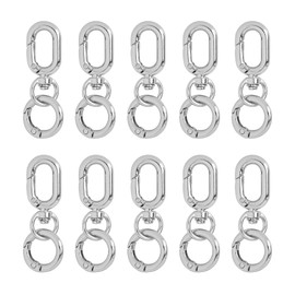 Framendino, 10 Sets Double Opening Swivel Clasp Clips Metal Lobster Claw Clasps Snap Hooks Keychain Clip with Key Ring for DIY Crafts (Silver)
