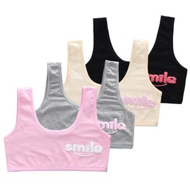 4pcs Girls Training Bras Cotton Seamless Bra For Girls Sports Bra Multicolor Crop Top Basic Tank Top For 8 to 18 Years Old