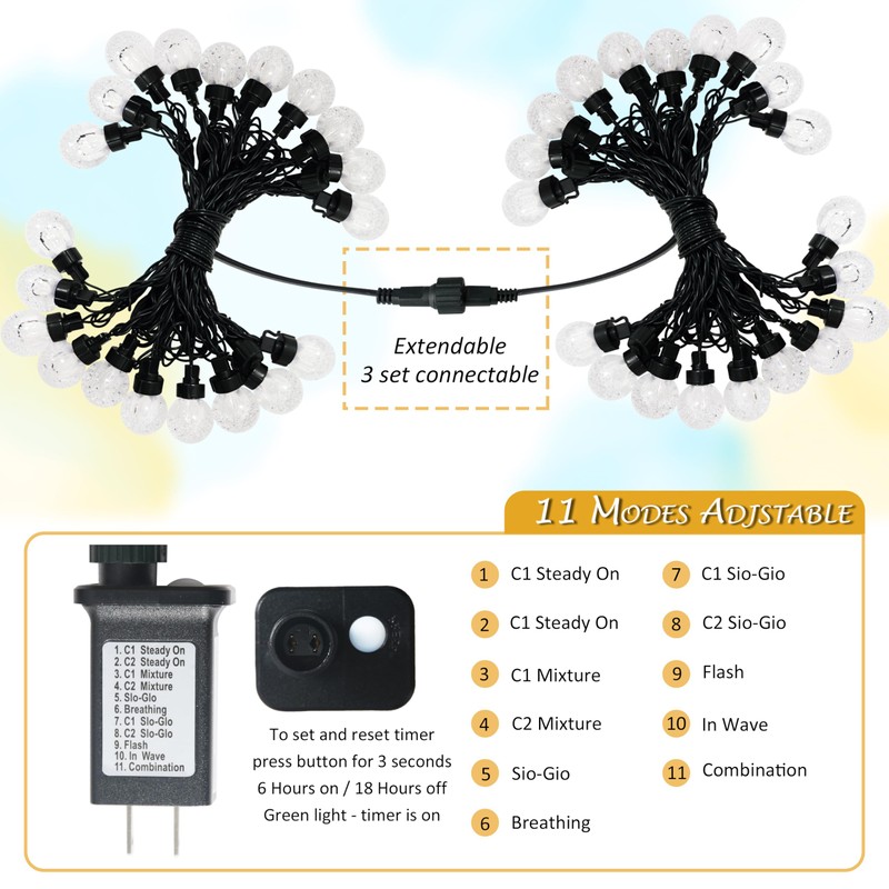 AWQ 20 LED 41FT Globe Ball String Lights, G40 Crystal