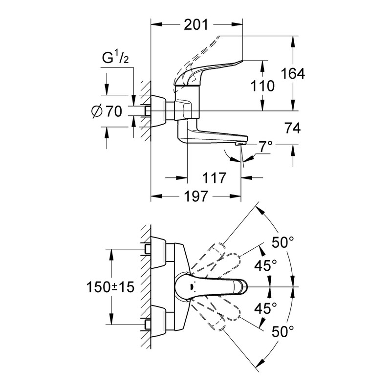 GROHE 32767000 Euroeco Special Basin Mixer Tap, Wall Mounted
