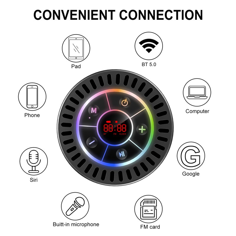 IPX7 Waterproof Bathroom BT Speaker Dustproof Shockproof LED Time Display