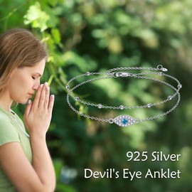 POPLYKE Sea Turtle Anklet for Women 925 Sterling Silver Moonstone Ankle Bracelet Girls Double Layer Chain Moonstone Gifts Summer Beach Jewellery, Silver Sterling Silver, Cubic Zirconia