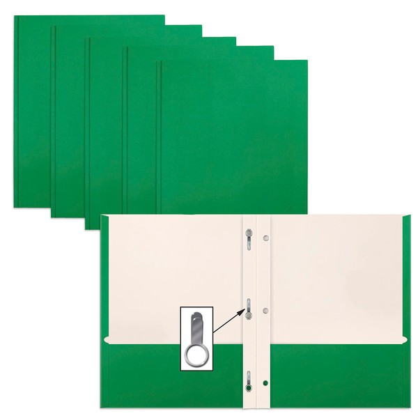 Green Paper 2 Pocket Folders with Prongs, 50 Pack, by Better Office Products, Matte Texture, Letter Size Paper Folders, 50 Pack, with 3 Metal Prong Fastener Clips, Green