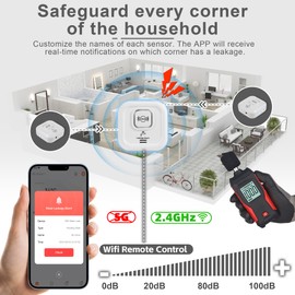 100dB Smart Water Sensor Alarm Water Leak Detector, with App Remote Monitor and Detection Lines, Wireless Tank Level Monitor for Basement,Kitchen,Bathroom (3pack)