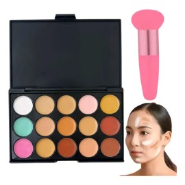 Paleta 15 Correctores Maquillaje Alta Cobertura  Brocha F                                                                                             
