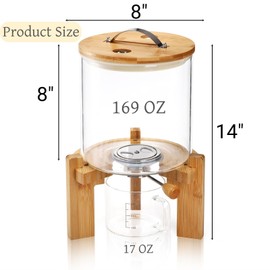 Tlence 5L Glass Rice Dispenser, Cereal Container with Bamboo Stand, Large Airtight Food Storage Bin, Rice Organization Tank with Measuring Cup for Grain Coffee Beans Dry Food