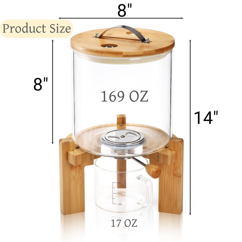 Tlence 5L Glass Rice Dispenser, Cereal Container with Bamboo Stand,