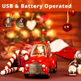 Lighted Red Truck Christmas Décor, Musical Snow Globe, Vintage Red Truck for Christmas Decorations Gift Holiday Table Top Décor