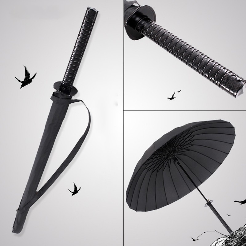 Sword Umbrella 16 Ribs Black Unique Rainproof Straight Long Stick