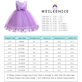 Weileenice Light Purple Flower Girl Dresses Wedding Lace Applique Glitter Tulle Birthday Party Ceremony Fancy Princess Bridesmaid Ball Gown Little Girls Pageant Formal Graduation Photo Shoot Dress 5 6