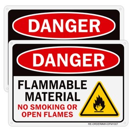 2 Pack Danger Flammable Material Signs, 10 x 7 Inch Aluminum No Smoking Or Open Flames Sign, Rust Free, UV Protected, Easy to Install- Indoor or Outdoor Use