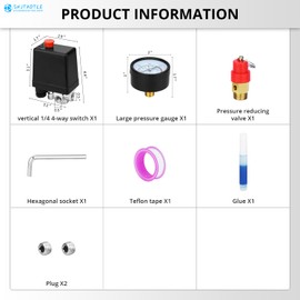 SHJTAOTIE Universal Air Compressor Pressure Switch Control Valve (90-120 PSI, 110V-240V) with 0-180 PSI Regulator and Safety Pressure Relief Valve - 4 Way Replacement Part