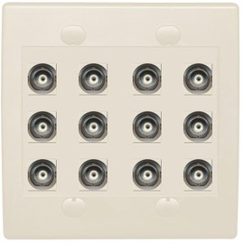 RiteAV 12 Port BNC Female/Female HD-SDI Jack Wall Plate - Flat Style 2 Gang [Light Almond]