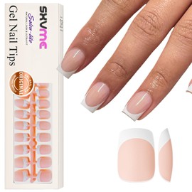 Gel French Tip Nails Short Square French Tip Press on Nails SXVME White French Nail Tips 300Pcs Pre-applied Tip Primer Natural Nude Pink Fake Nails Extensions Gel Nail Kit for Women Girls DIY