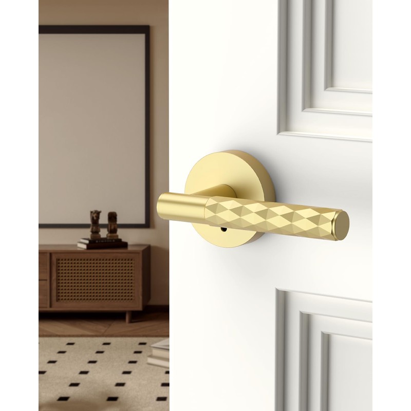 Asidrama 1 Pack Brushed Gold Privacy Door Knob or Lever