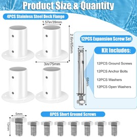 4-Pack Pool Deck Flanges, COITEK 304 Stainless Steel Flange Anchors Ladder Brackets for 1.5" Above Ground Pool Ladders and Handrails, Includes Screws Bolts for Easy Installation and Replacement