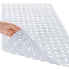 Yimobra Bathtub Mat Non Slip, 27.5"x15.5" Machine Washable Shower Floor Mat, Soft on Feet, Bathmat with Drain Holes and Suction Cups, Bathroom Essentials, White