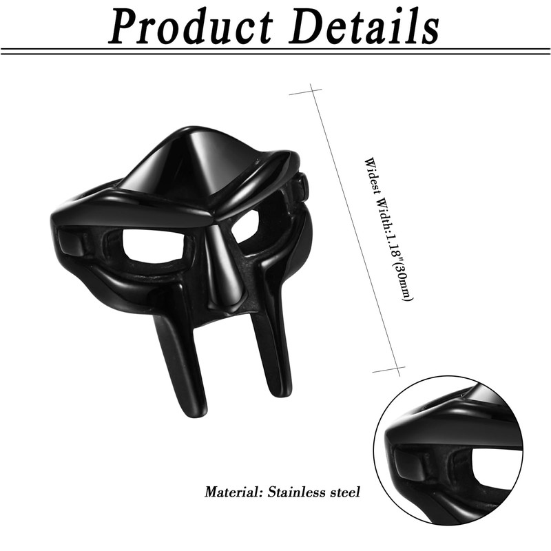 Rofusn Mens Stainless Steel Spartan Mask Helmet Rings,Roman Gladiator Helmet