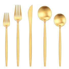 Gold Silverware Set,Ollex 30-Piece Modern Silverware Set for 6 with Knives Forks Spoons Matte Flatware Set Food-Grade Stainless Utensils Satin Finish Tableware Cutlery Set,Dishwasher Safe