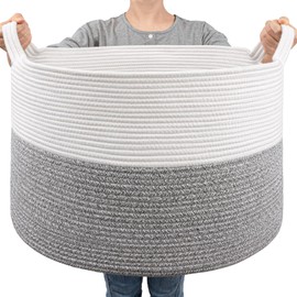 Goodpick Extra Large Rope Basket, 83L Blanket Basket Living Room, Baby Toy Storage Basket, Soft Towel Basket, Woven Storage Basket for Clothes, Big Toy Bin for Kids Organizer, 21.7 x 13.8 inches