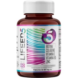 LIFEED Biotina, Colágeno Hidrolizado, Zinc y Vitaminas E y B5 | Multivitamínico Sin Gluten para Cuidado de Cabello, Piel y Uñas | Suplemento para Mujer y Hombre | Contiene 60 Cápsulas Tomar 1 al Día
