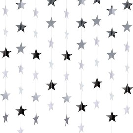 Silver Shining Star Hanging Garland Silver Hanging Sparkling Star Streamer Silver Glitter Star Bunting Banner Twinkle Star Backdrop for Wedding Baby Shower Birthday Christmas Decorations 40 Feet