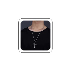 Wendalern Gothic Cross Necklace Two Tone Cross Pendant Necklace Long Silver Box Link Chain Necklace Dainty Faith Cross Sweater Chain Necklace Jewelry for Women and Men
