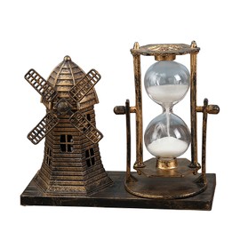Windmill Vintage Hourglass Statue Decoration Souvenirs Sculpture for Bedroom Wall Shelves Cabinet Desk Ornaments（Gold, 6 Inch）