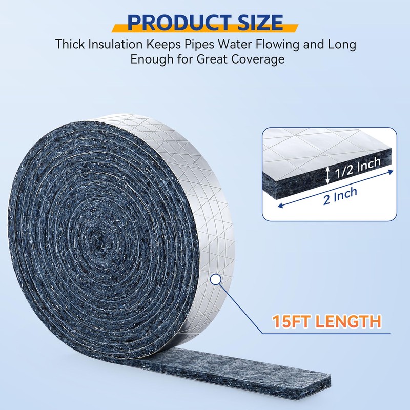 Saillong Pipe Wrap Insulation, 15 Ft Foil Backed & Natural