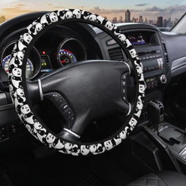 SISROW Panda Steering Wheel Covers Men Women Black White Bear Animal Cartoon 15 Inch Universal Steering Wheel Covers Elastic Stretch Steering Wheel Cover Car Accessories