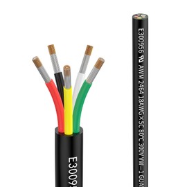 Matugajp 18awg 0.8mm² Electrical Wire 5 Core Extension Cable 10feet UL2464 DC 5V/12V/24V/300V 18 Gauge Oxygen Free Stranded Tinned Copper Wire