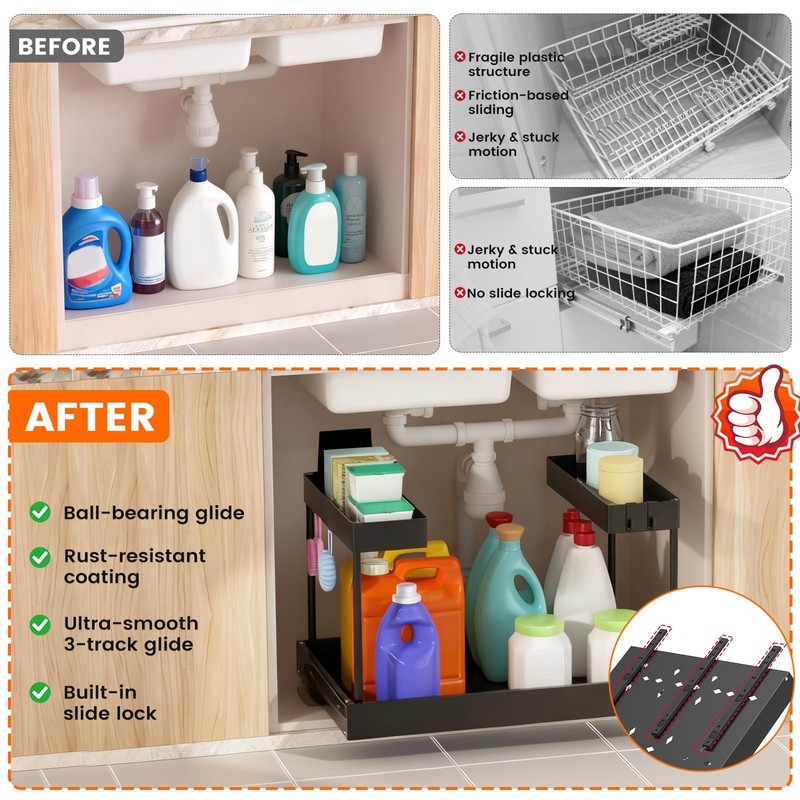 Timboniture Expandable Under Sink Organizers and Storage,Width Adjustable (14.9-23.6IN),No Drill