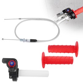 JIAYAN 7/8" Motorcycle Visual Twist Throttle Grip Kit with Transparent Window & Throttle Cable for CRF/KLX/TTR 110-250cc Dirt Pit Bike/ATV-Red