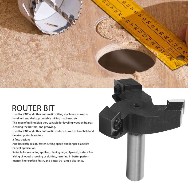 1/2in Shank Insert Style Spoilboard Bit 3 Blade T Shaped