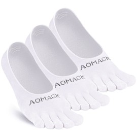 aomagic Toe Socks No Show Women Men Liner Socks Invisible Non-Slip Low Cut Finger Socks Soft Breathable, White Small - 3 Pairs