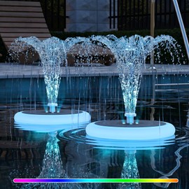 GGII 2-Pack Solar Fountain with RGB Lights 3.5W Solar Powered Bird Bath with 6 Nozzle and 4 Fixed Pipes for Pool Garden Pond and Fish Outdoor