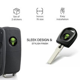 SkinoEu 2 x Diameter 14 mm 3D Key Emblem Stickers for Remote Control Car Moto Logo Key Badge Tuning Green Black Skull KSK 6