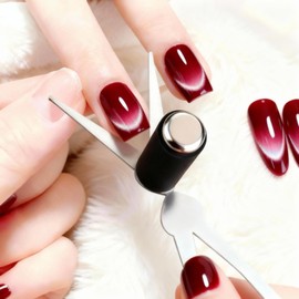 2 in 1 French Cat Eye Magnet Set, Double Head Scissor Magnet Tool for Cat Eye Gel Polish, Wand with Round Nail Magnet Beads, Manicure Art DIY for Home & Salon Use, Beginner Friendly