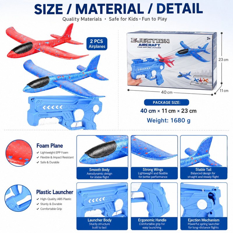 Foam Airplane Toy for Kids Outdoor Play – 2 Pack