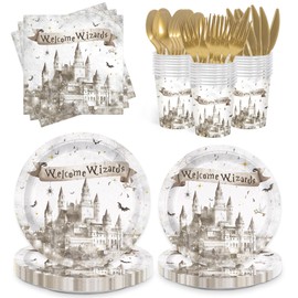 AGoooodySet 168pcs Magical Wizard Birthday Plates Napkins Cups Disposable Paper Tableware Set Birthday Party Decorations for Kids Serve 24 Guests