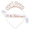 CHTENG Rose Gold Birthday Girl Sash and Tiara Rhinestone Crown