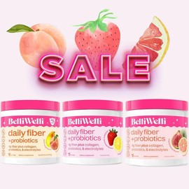 Special 3 Tub Bundle- BelliWelli Daily Fiber + Probiotics + Collagen Healthcare Fitness:_Peach mango + Wild berry + Watermelon