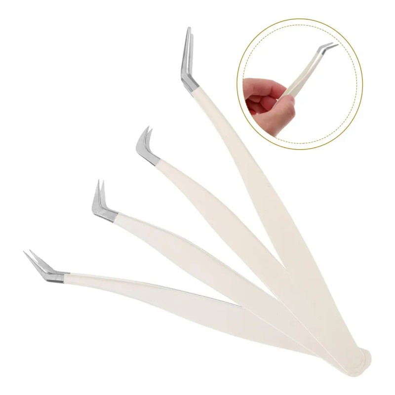 4 Pzas Pinzas Para Extensión Pestañas Curvas Set Maquillaje