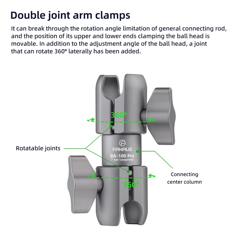 FANAUE Composite Double Socket Swivel Arm,DA-100PRO 3.7" Length, Aluminum Construction,