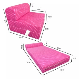 Amfuton Sleeper Chair Folding Foam Beds, Foldable Bed Sit Sleep 6 x 32 x 70 Pink Polka