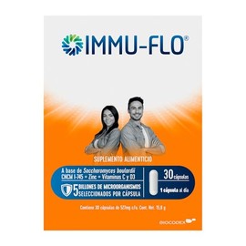 IMMU-FLO® Suplemento alimenticio a base del probiótico Saccharomyces boulardii CNCM I-745, zinc, vitaminas C y D3 apoya al sistema inmune, efecto anti