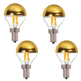 Lxcom Lighting G45 4W Gold Tipped Vintage LED Filament Bulbs(4 Pack)- E12 Candelabra Base 40 Watt Equivalent Half Chrome Dimmable LED Decorative Globe Lamp Warm White 2700K, AC110V-130V