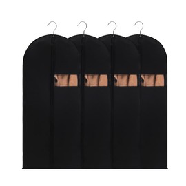 Garment Bag, 4 PCS Dustproof Clothes Covers, Garment Bag for Suit Dress, Dust-Proof Garment Bags with Clear Pockets for Travel Home Wardrobe Storage Breathable Suit Jacket Carrier 120 x 60 cm Black
